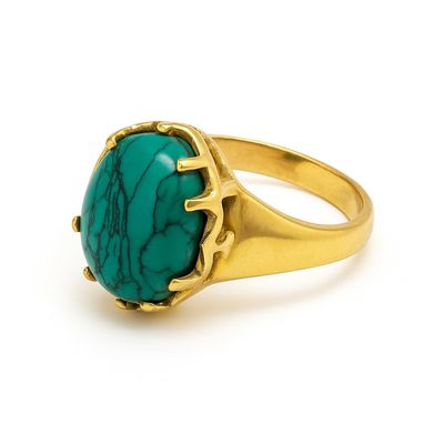 HighLightIN Natural Turquoise Raw Stone Ring, Handmade Brass Oval-Shaped December Birthstone Jewelry for Women (9)