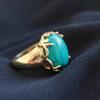 HighLightIN Natural Turquoise Raw Stone Ring, Handmade Brass Oval-Shaped December Birthstone Jewelry for Women (9) view 3