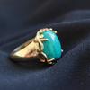 HighLightIN Natural Turquoise Raw Stone Ring, Handmade Brass Oval-Shaped December Birthstone Jewelry for Women (7) view 3