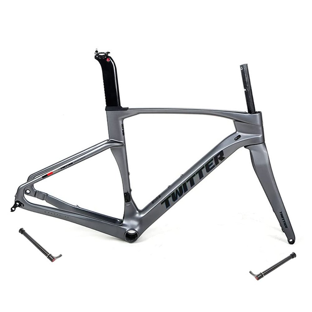 HIMALO Road Bike Frameset Wind Breaking Carbon Fiber Racing Frame 45/48/51/54CM Disc Brake Off Road Frame Thru Axle 100/142mm Internal Routing(Dark Gray,45cm)