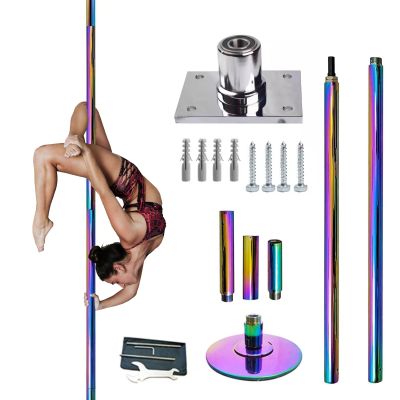 Adjustable Height Spinning Pole Heavy-Duty Dancing Pole with Fixed Plate, Beginners and Professionals Pole Dance Pole, Permanent Stripper Pole Tube Kit for Studio/Gym/Bar(2.37m-2.875m(7.8ft-9.4ft))