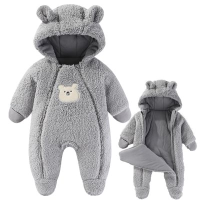 Fairy Baby Newborn Baby Baby Bear Outfit Girls Boys Fleece Jumpsuit Double Zips Romper Hooded Infant Coat Winter Clothes Outwear Snowsuit Grey 6-9M