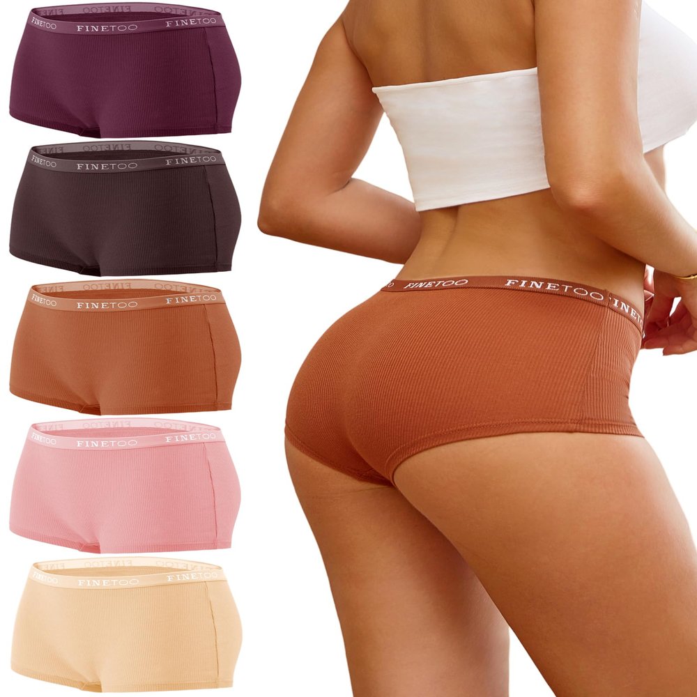 FINETOO Boyshort Underwear for Women Cotton Boxer Briefs Full Coverage Ladies Girls BoyShorts Panties 5 Pack