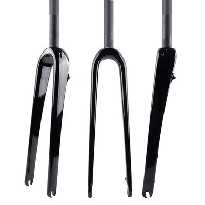 HIMALO Carbon Fiber Rigid Fork 700C*45C Gravel Fork 1-1/8 Straight/Tapered Threadless Flat Disc Brake Road Bike Fork QR 9mm Lightweight(Straight Glossy Black)
