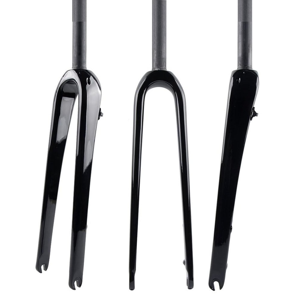 HIMALO Carbon Fiber Rigid Fork 700C*45C Gravel Fork 1-1/8 Straight/Tapered Threadless Flat Disc Brake Road Bike Fork QR 9mm Lightweight(Straight Glossy Black)