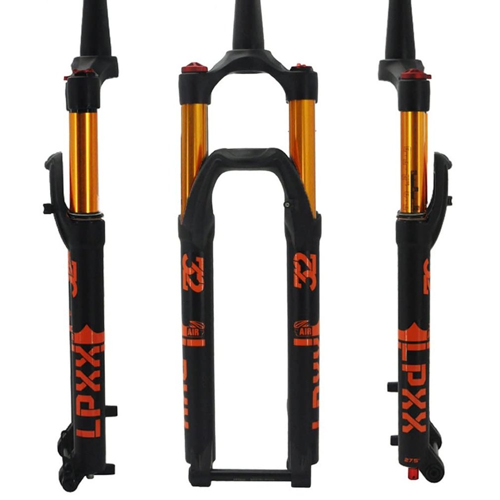 HIMALO Bike Air Fork 26/27.5/29 Inch Mountain Bike Suspension Fork 120mm Travel Tapered Front Fork Rebound Adjust Manual Lockout Thru Axle 15x100mm(Gold,26inch)