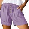 HJYUZP Shorts for Women High Waisted Button Front Elastic Plus Size Shorts Casual Wide Leg Shorts with (Purple, L) view 1