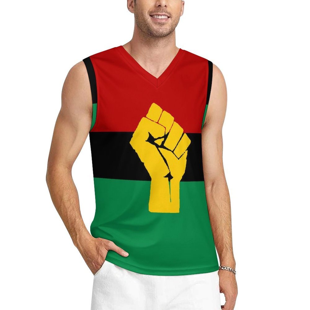 Black Power African Flag Men's Basketball Jersey Mesh Athletic Shirt Custom Logo Graphics for Team L