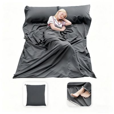 MongByYa Sleeping Bag Liner Lightweight Compact Sleeping Bag Sack Portable Clean Travel Sheet Camping Sleep Sheet for Backpacking Hotel Hiking (Silver Gray, 82.7 X 70.9)