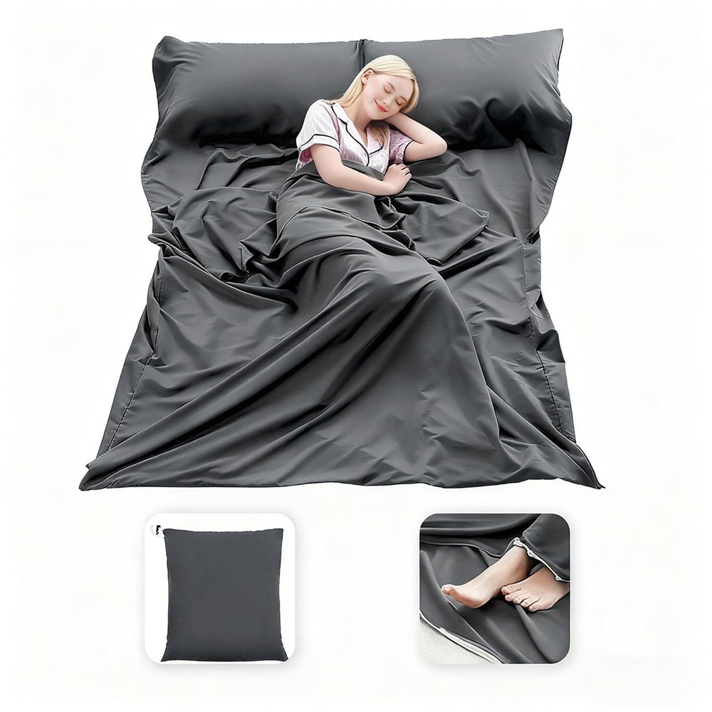 MongByYa Sleeping Bag Liner Lightweight Compact Sleeping Bag Sack Portable Clean Travel Sheet Camping Sleep Sheet for Backpacking Hotel Hiking (Silver Gray, 82.7 X 70.9)