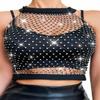 Nicute Rhinestone Mesh Bra Top Black Sparkly Crystal Halter Crop Top Glitter Beach Party Sexy Bikini Cover Up Top for Women (Black) view 1
