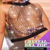 Nicute Rhinestone Mesh Bra Top Black Sparkly Crystal Halter Crop Top Glitter Beach Party Sexy Bikini Cover Up Top for Women (Black) view 4