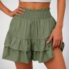 ,Shorts for Women, Bermuda Shorts for Women 2038 Summer High Waisted Ruffle Shorts Floral Pleated Hem Casual Pants, Placed by Me,XL,Green view 2