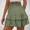 ,Shorts for Women, Bermuda Shorts for Women 2038 Summer High Waisted Ruffle Shorts Floral Pleated Hem Casual Pants, Placed by Me,XL,Green view 3