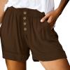 HJYUZP Shorts for Women High Waisted Button Front Elastic Plus Size Shorts Casual Wide Leg Shorts with (Wine, XXL) view 1