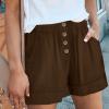 HJYUZP Shorts for Women High Waisted Button Front Elastic Plus Size Shorts Casual Wide Leg Shorts with (Wine, XXL) view 3