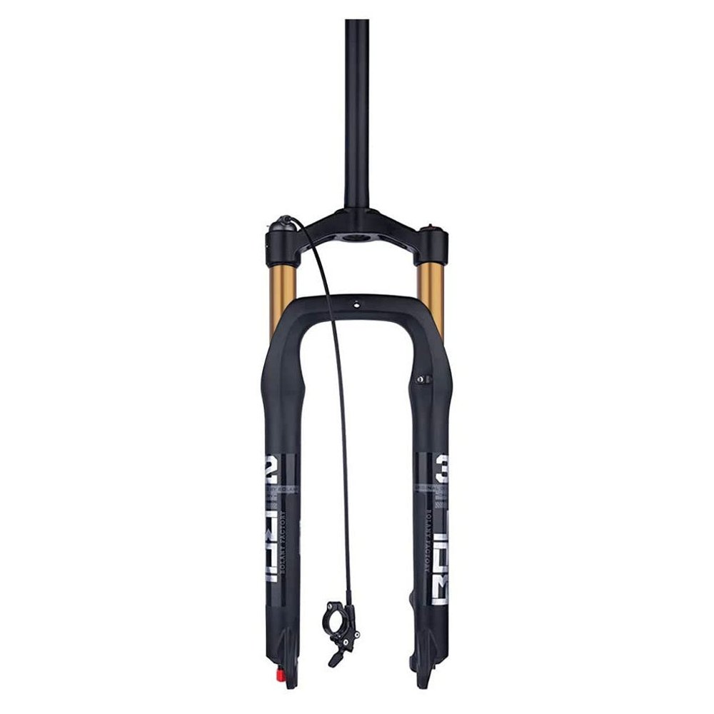 HIMALO 26 Bike Bike Air Suspension Fork Travel 110mm 4.0 Tire Fat Fork 1-1/8 Straight Front Forks Damping Adjustable Remote Lockout QR 9mm, Fit Snow Beach E-Bike(Gold)