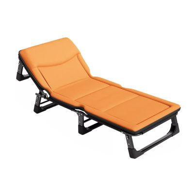 Foldable Bed with Mattress 4 Speed Adjustable Backrest with 3D Memory Headrest Portable Folding Bed Cot Lounge Chair for Beach Lawn Camping(Orange,192 * 65 * 28cm)