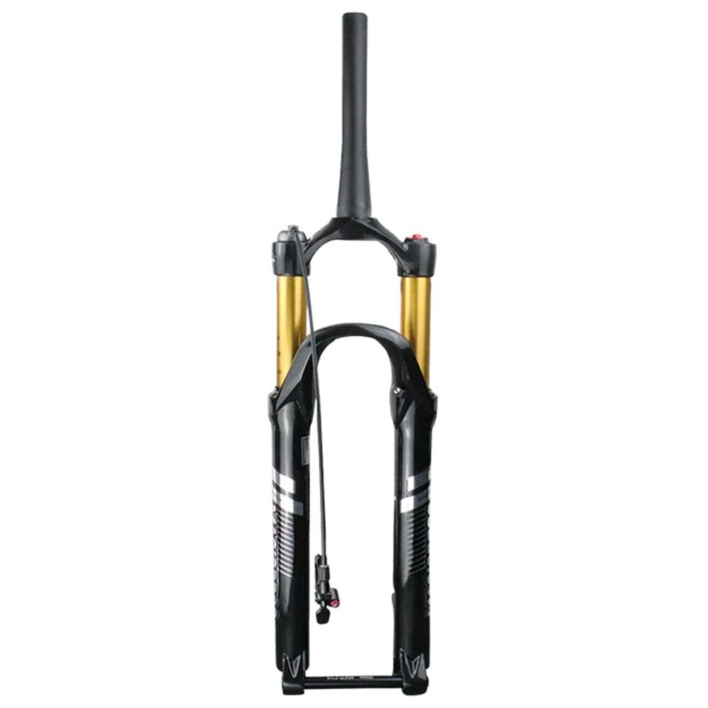 HIMALO Bike Bike Air Suspension Fork 26/27.5/29 Air Fork Travel 100mm Rebound Adjust 1-1/2'' Tapered Thru Axle 15mm Romote Lockout(Gold,29inch)