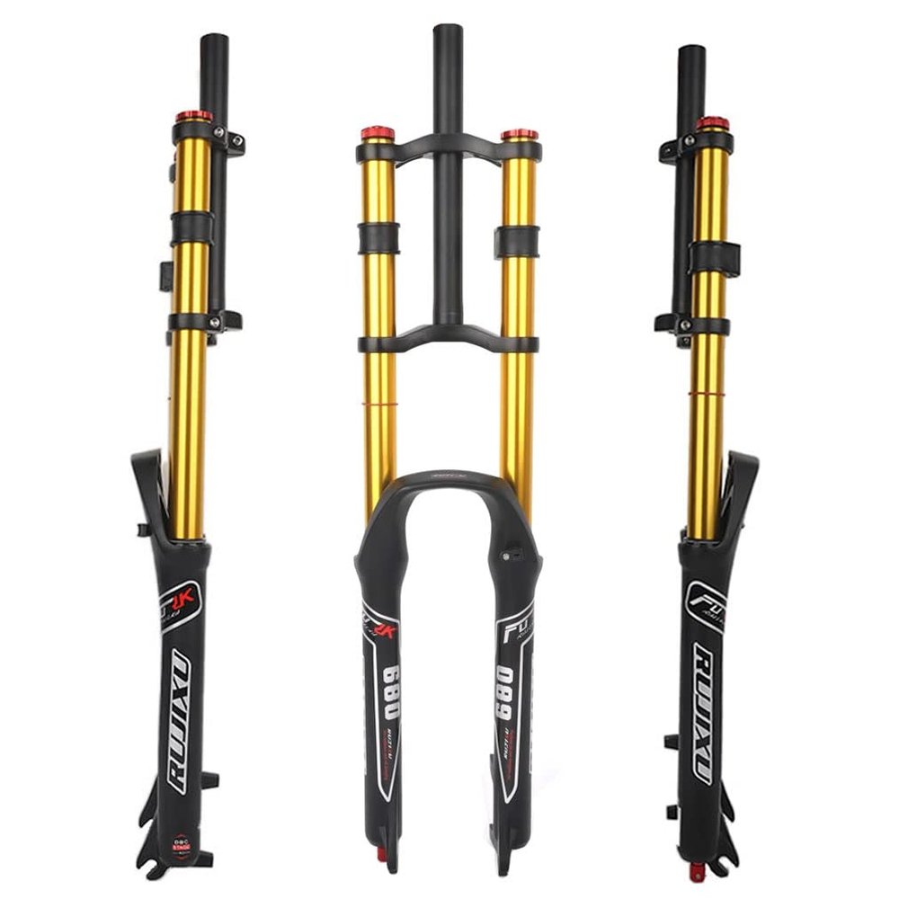 HIMALO Downhill Mountain Bike Suspension Fork 26/27.5/29 DH Bike Air Fork Travel 130mm Rebound Adjust Straight Double Crown Front Fork Manual Lockout QR 9mm(Gold,29'')