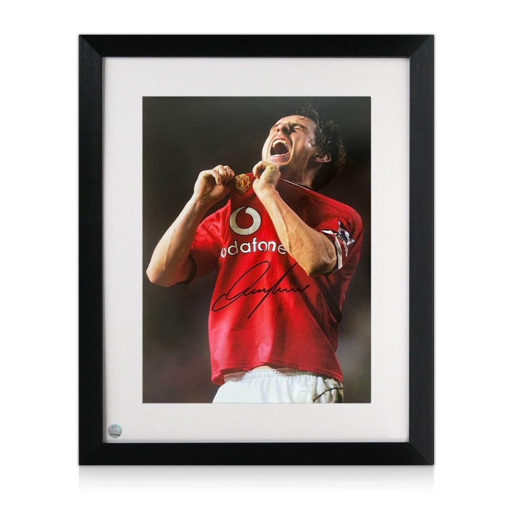 Gary Neville Signed Manchester United Soccer Photo: United Legend. Framed