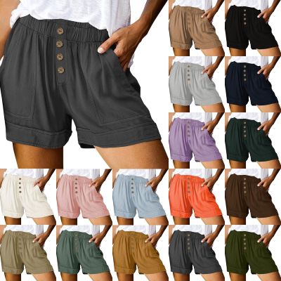 HJYUZP Shorts for Women High Waisted Button Front Elastic Plus Size Shorts Casual Wide Leg Shorts with (Dark Gray, XXL)
