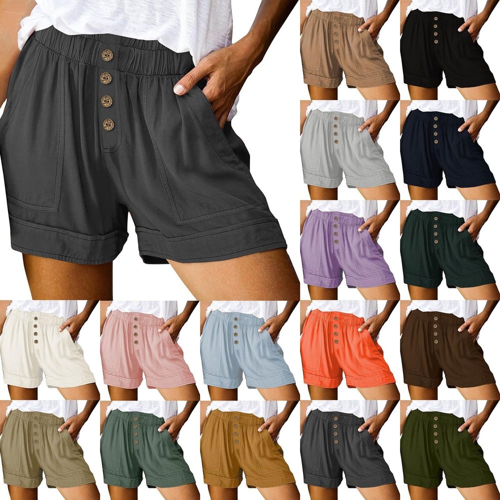 HJYUZP Shorts for Women High Waisted Button Front Elastic Plus Size Shorts Casual Wide Leg Shorts with (Dark Gray, XXL)