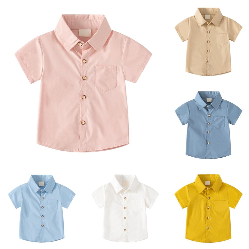 Boys' Shirt Classic Fit Woven Short Sleeve Button Down Shirt Casual Collared Shirt for Boys with (Yellow, 4-5 Years)