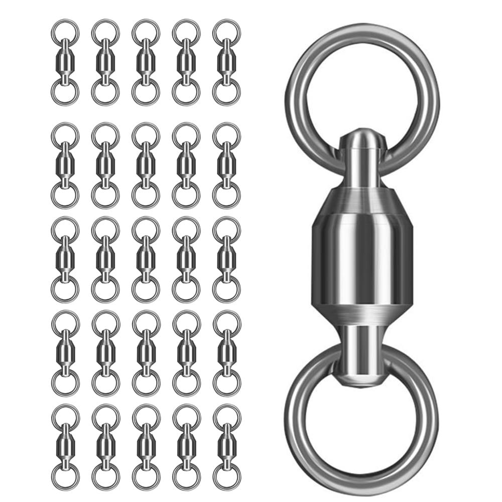 SagaSave 25 Pcs Fishing Swivels Ball Bearing Saltwater Swivel Fishing Tackles, Copper Stainless Steel Fishing Line Connector for Saltwater Freshwater (10# Silver)