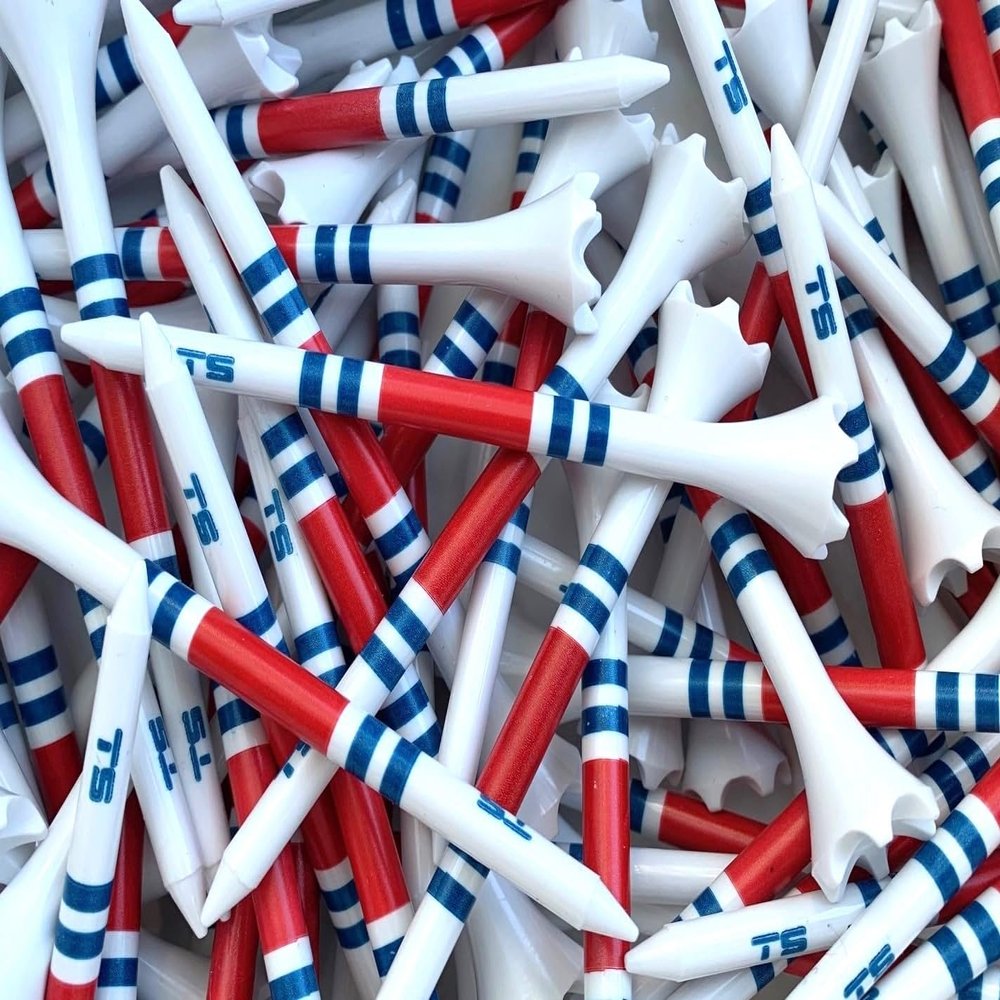 TRUESTRIKE Premium USA Golf Tees 3" or 2" Durable Plastic Performance Tees (100 Pack) Made in USA Bulk Value Pack - Patriot 3 1/4