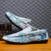 TAYGUM Loafers for Men Round Toe PU Leather Floral Loafer Shoes Flat Heel Slip Resistant Lightweight Walking Fashion Slip-ons(Blue,8) view 3