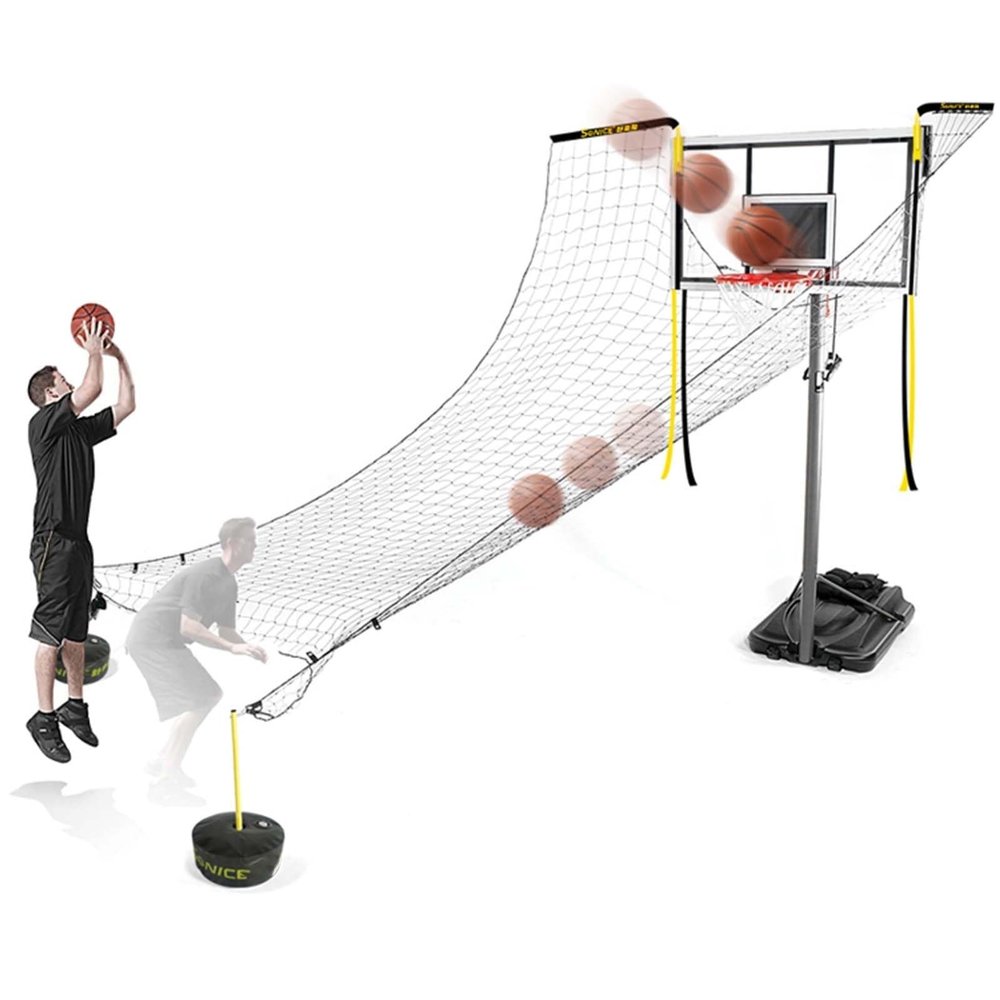 KJLYLPP Indoor/Outdoor Basketball Return System Basketball Shot Return NET 4.8mX4.8m, Polyester Net Shooting Practice Aid, with and Adjustable Support Bars