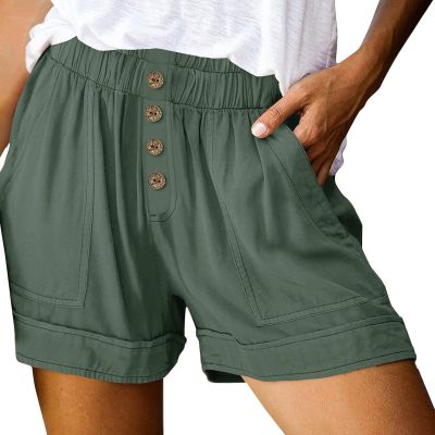 HJYUZP Shorts for Women High Waisted Button Front Elastic Plus Size Shorts Casual Wide Leg Shorts with (Mint Green, M)