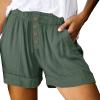HJYUZP Shorts for Women High Waisted Button Front Elastic Plus Size Shorts Casual Wide Leg Shorts with (Mint Green, M) view 1