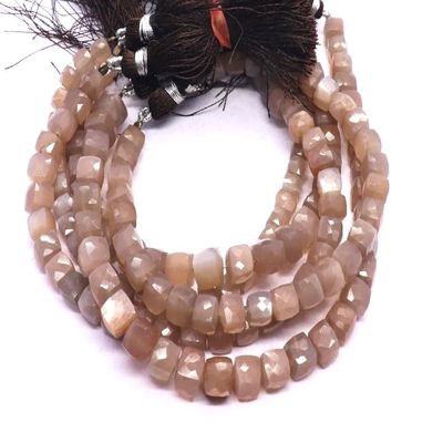 AAA Quality Natural Brown Moonstone 8mm Cube Beads Faceted Cut Loose Gemstone Beads for Jewelry Making | Brown Moonstone 8mm Box Beads| Natural Brown Moonstone Briolettes Beads 8 inch 1 Strand