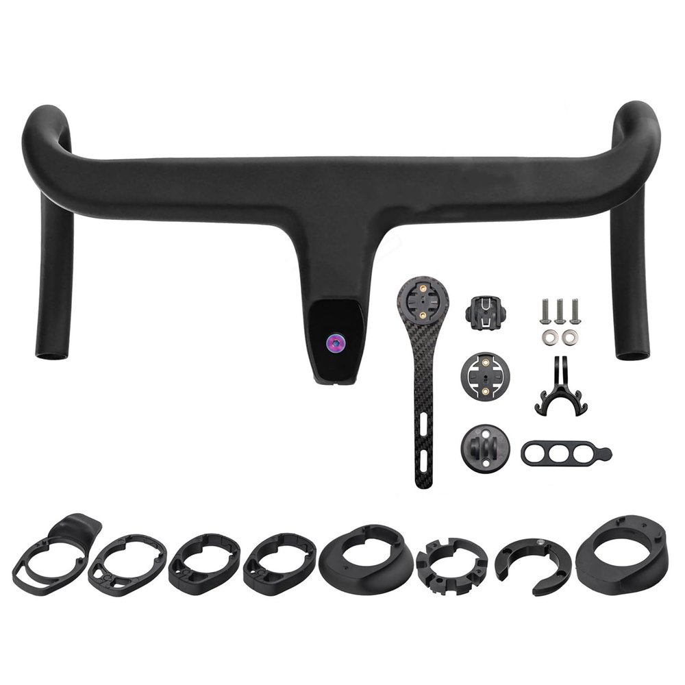 AGSDGAWD Road Bike Handlebars, Full Carbon Fibre Integrated Drop Bar 28.6 Inner Routing Bent Handle Bar with Bike Computer Holder Handlebar(440-100mm)