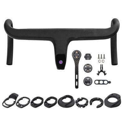 AGSDGAWD Road Bike Handlebars, Full Carbon Fibre Integrated Drop Bar 28.6 Inner Routing Bent Handle Bar with Bike Computer Holder Handlebar(420-90mm)
