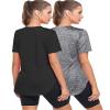 Alovien Women's Short Sleeve Workout Shirts, V Neck Sports Yoga Running Tops, Dry Fit Exercise T-Shirt Side Split Tee, Black & Grey,S view 3