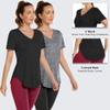 Alovien Women's Short Sleeve Workout Shirts, V Neck Sports Yoga Running Tops, Dry Fit Exercise T-Shirt Side Split Tee, Black & Grey,S view 4
