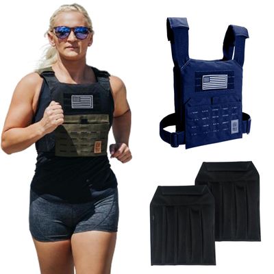 Unbrokenshop SPEED VEST Weighted Vest Woman, Heavy-duty fabrics optimized for running and workouts 15lb sand plates (Navy)
