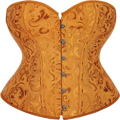 ADELCE Plus Size Corsets for Women Sexy Brocade Lace up Overbust Corset Waist Cincher Shapewear Bustier Top Gold XL