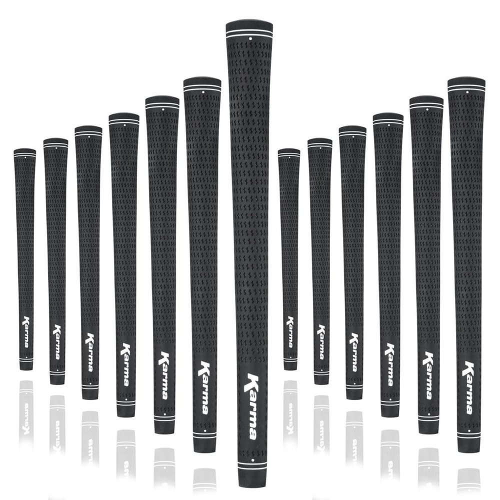Karma Velour Black Jumbo Golf Grips, 13 Pack, +1/16 Oversize Rubber Velvet Style Replacement Golf Club Grips for Men