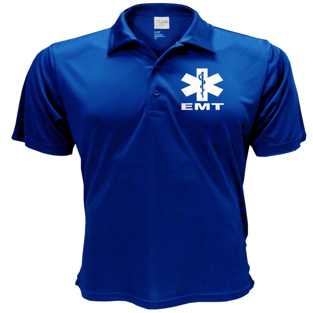 EMT Polo in Royal with White/Reflective Design, Performance Polo w/Moisture Wicking Technology