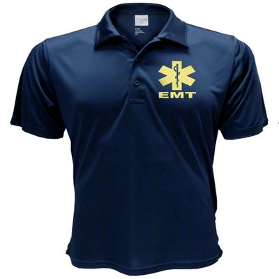 EMT Polo in Navy with Yellow/Reflective Design, Performance Polo w/Moisture Wicking Technology