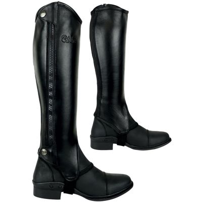AK Side Zip Full Grain Equestrian Leather Horse Riding Half Chaps Real Elastic for Snug Fit AKRS-1977 (Black, XL)