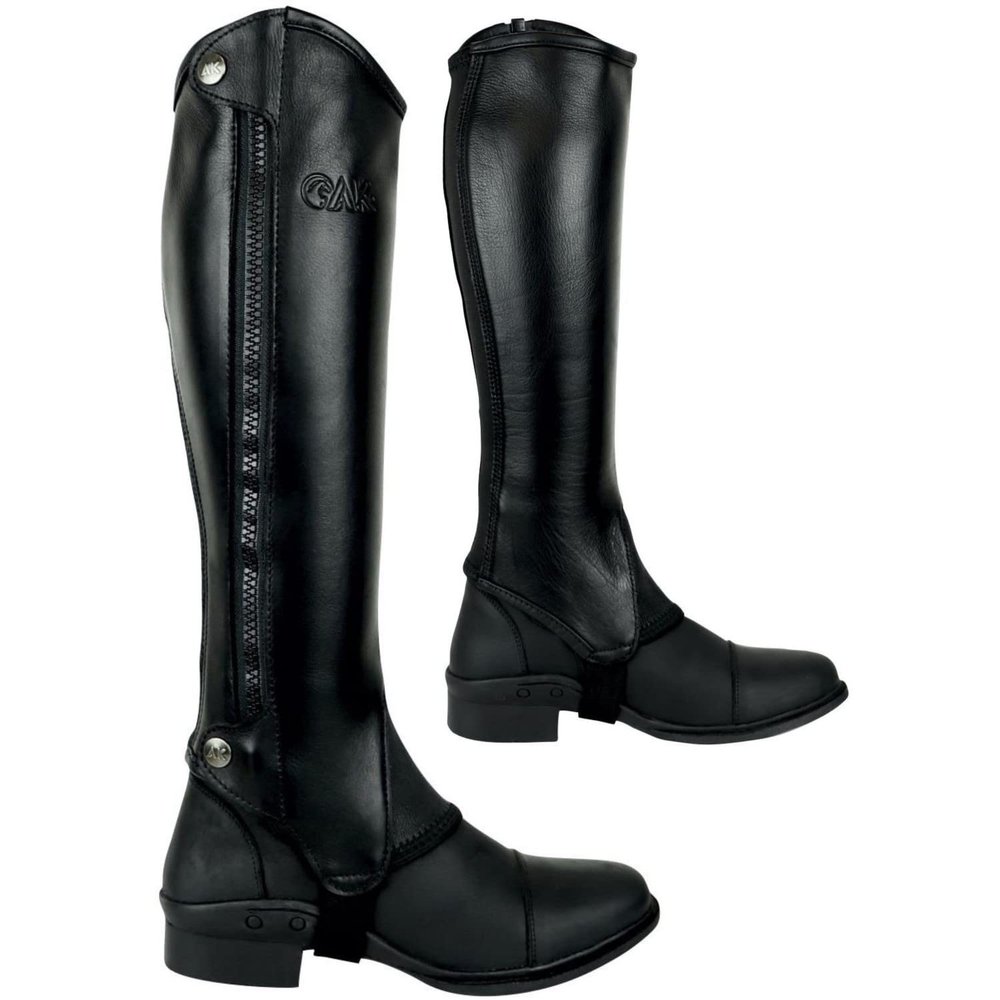 AK Side Zip Full Grain Equestrian Leather Horse Riding Half Chaps Real Elastic for Snug Fit AKRS-1977 (Black, XL)