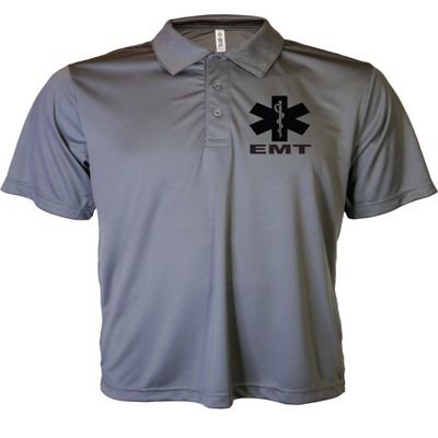 EMT Polo in Gray with Black/Reflective Design, Performance Polo w/Moisture Wicking Technology