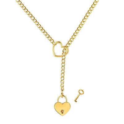IQPDYV Heart O-ring Slip Chain Necklace For Women Y-Necklace Handmade Punk Gothic Cuban Necklace Adjustable Lariat Womens Heart O-Ring Slip Chain Choker for Women Jewelry (B)
