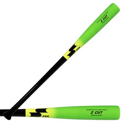 SSK Z Cut Maple Wood Baseball Bat - Made in Japan - Balanced - Durable (Black/Green/Yellow, 32")