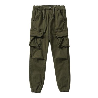 LANZIYAYA Kids Boys Cargo Pants with Pockets, Drawstring Waist, Elastic Leg Opening, Earthy Yellow, Army Green, Dark Gray, Black 6-14 (US, Age, 6 Years, Army Green)